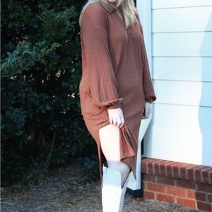 Camel Collared Long Sleeve Dress. NWT